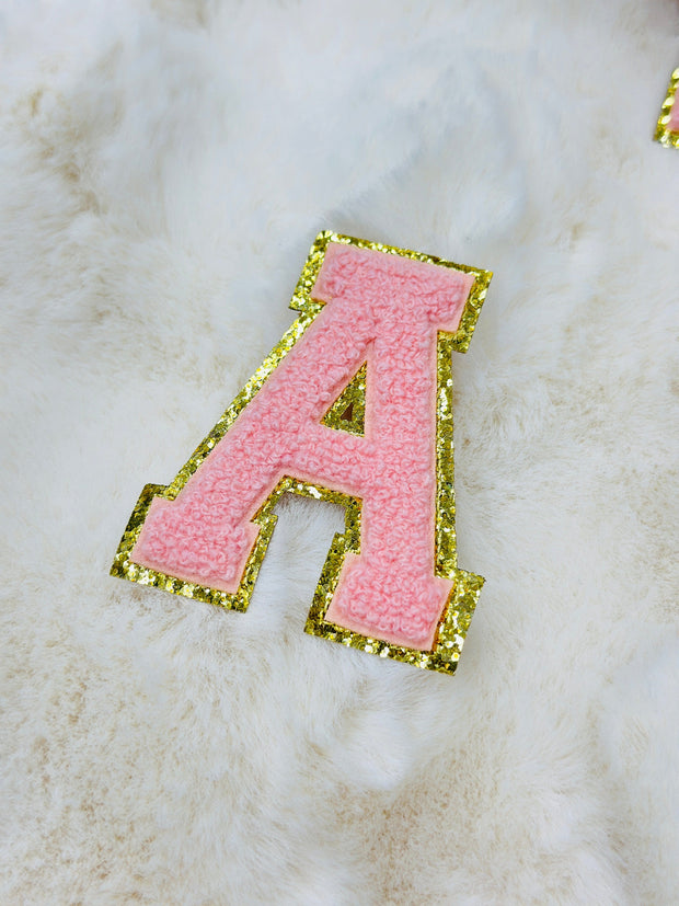 ILTEX Apparel Chenille Patches CP1092 -  Pink with Gold Chenille Letters