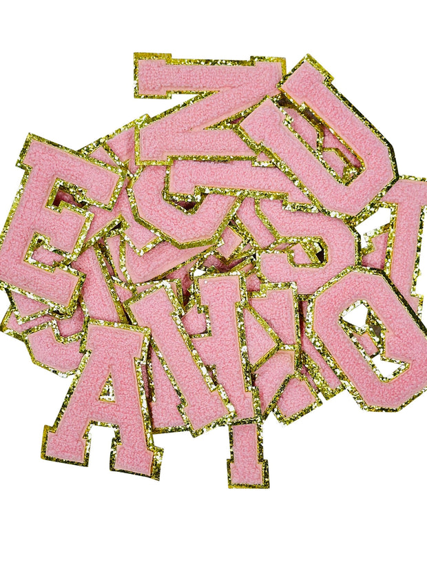 ILTEX Apparel Chenille Patches CP1092 -  Pink with Gold Chenille Letters