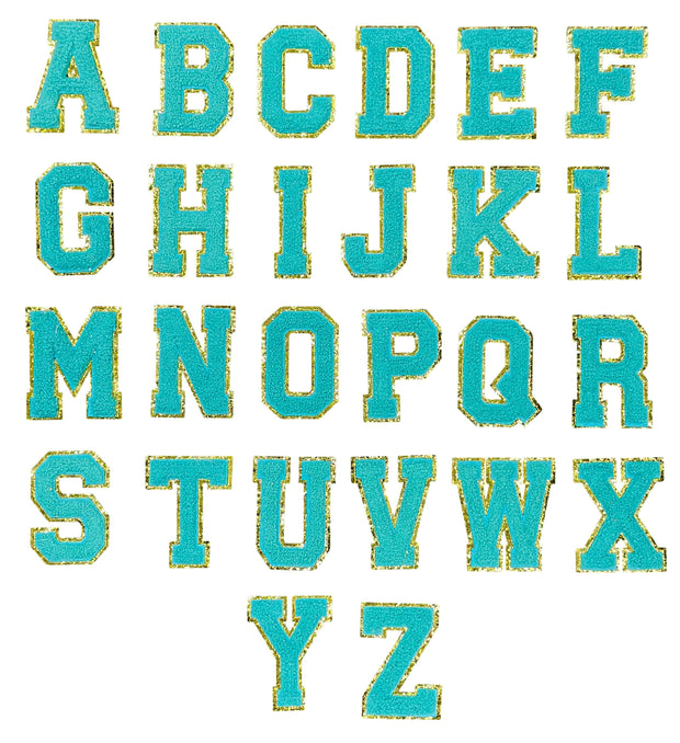 ILTEX Apparel Chenille Patches CP1093 -  Turquoise with Gold Chenille Letters