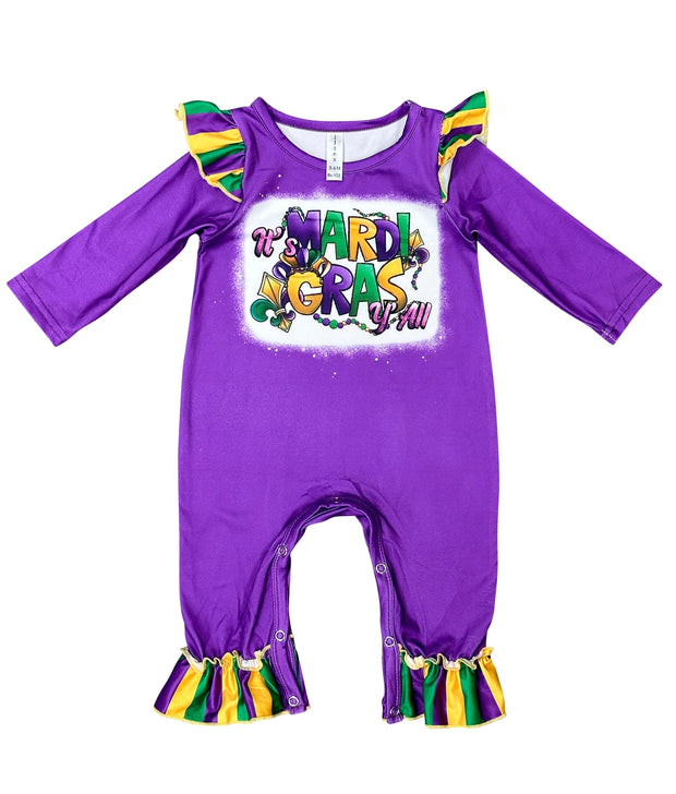 ILTEX Apparel Kids Clothing Mardi Gras y'all Purple Romper