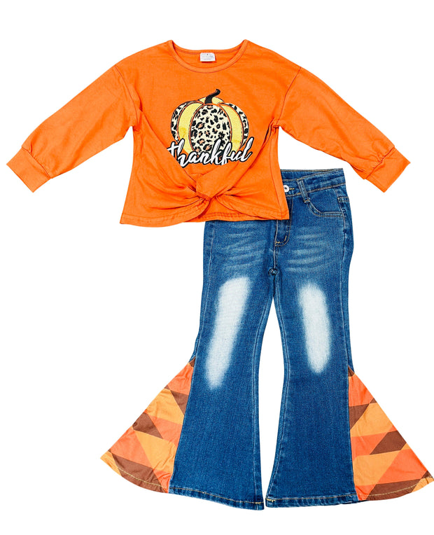 ILTEX Apparel Kids Clothing Thankful Orange Pumpkin Denim Outfit Kids
