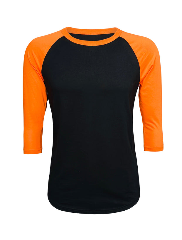 Adult Plain Raglan 3/4 T-Shirt - Black Body Medium / Black/Orange | ILTEX Apparel