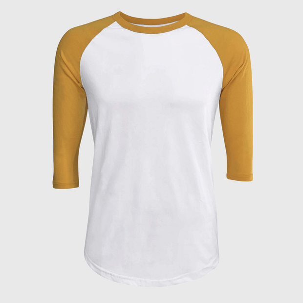 ILTEX Apparel Raglan White/Gold / Small Adult Plain Raglan 3/4 T-Shirt - White Body