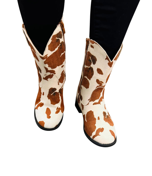 ILTEX Apparel Shoes Cow Print Brown Cowboy Boots - Adult & Kids