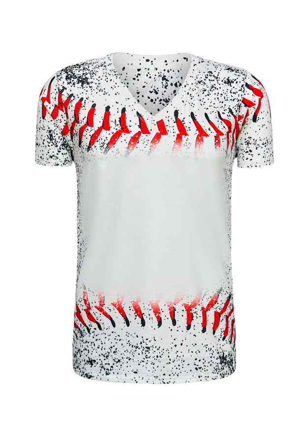 ILTEX Apparel Women's Clothing Baseball Splatter V-Neck Blank Faux Bleached Top