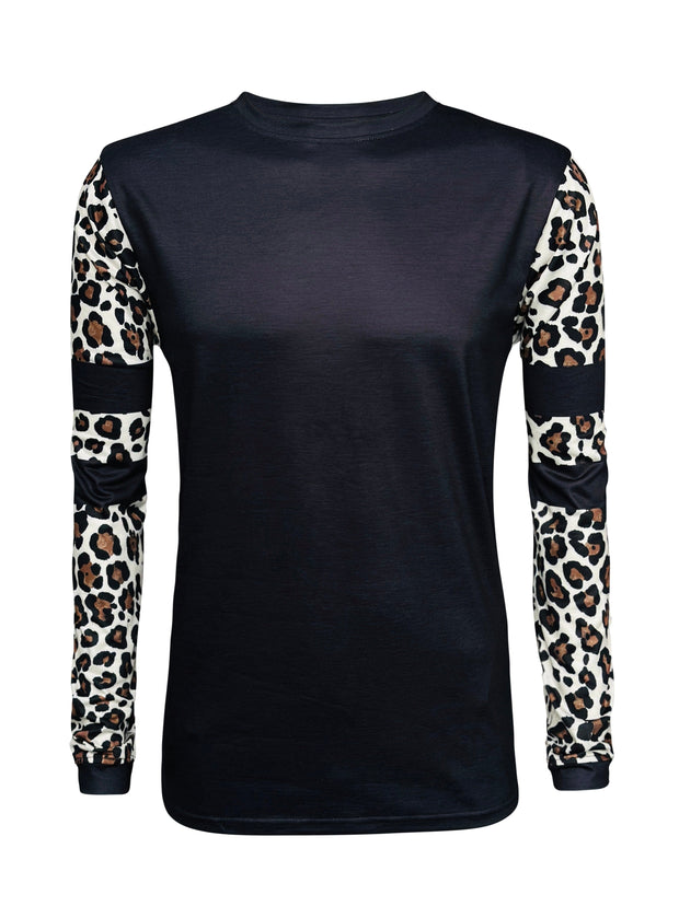 ILTEX Apparel Women's Clothing Cheetah Black Spliced Long Sleeve Top