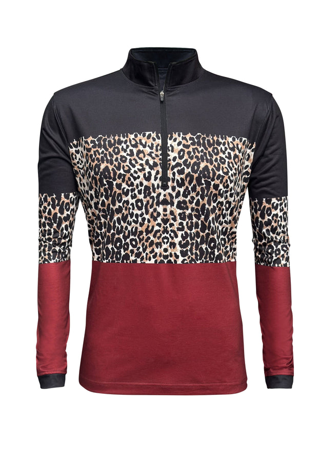 ILTEX Apparel Women's Clothing Cheetah Burgundy Black Quarter Zip Top