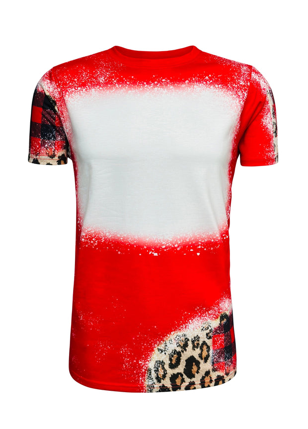 ILTEX Apparel Women's Clothing Cheetah Plaid Red Blank Faux Bleached Top