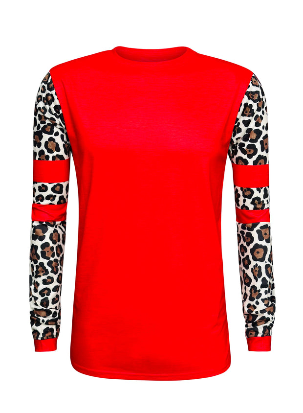 ILTEX Apparel Women's Clothing Cheetah Red Spliced Long Sleeve Top