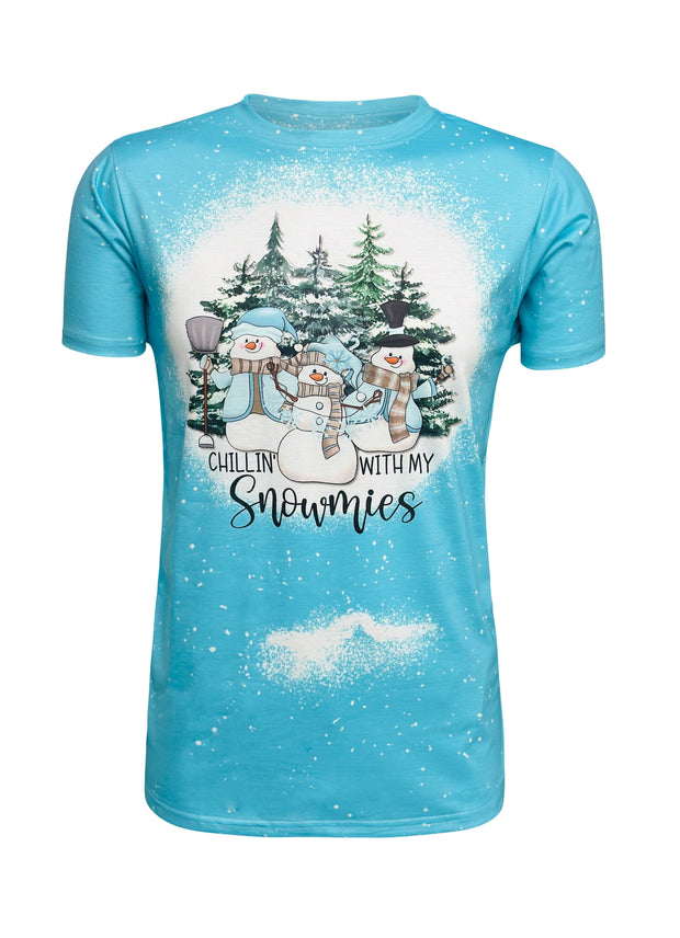ILTEX Apparel Women's Clothing Chillin With My Snowmies Blue Short Sleeve Top