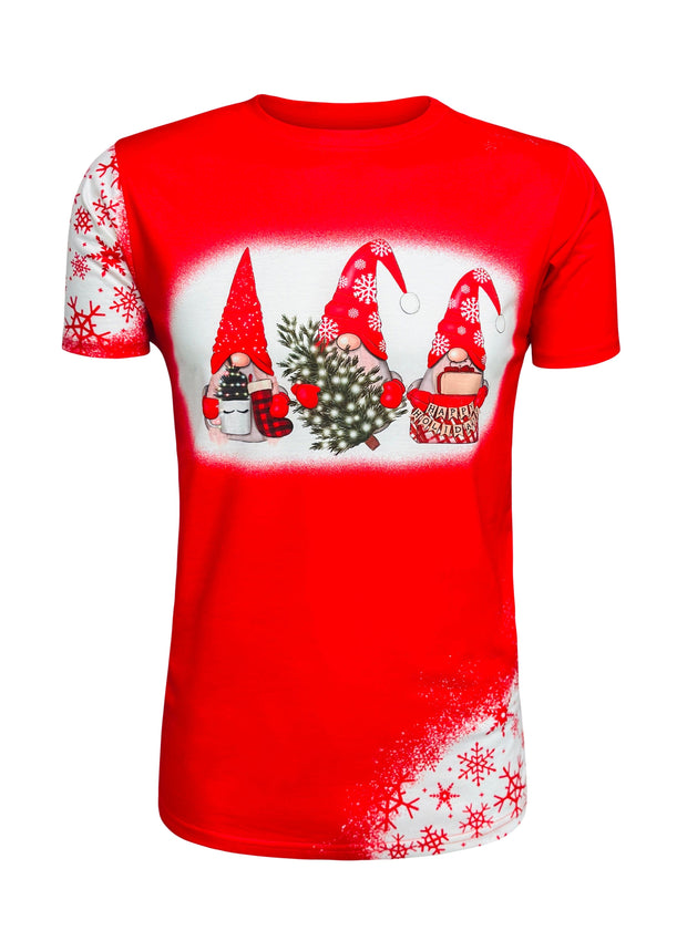 ILTEX Apparel Women's Clothing Christmas Gnomes Red Short Sleeve Top