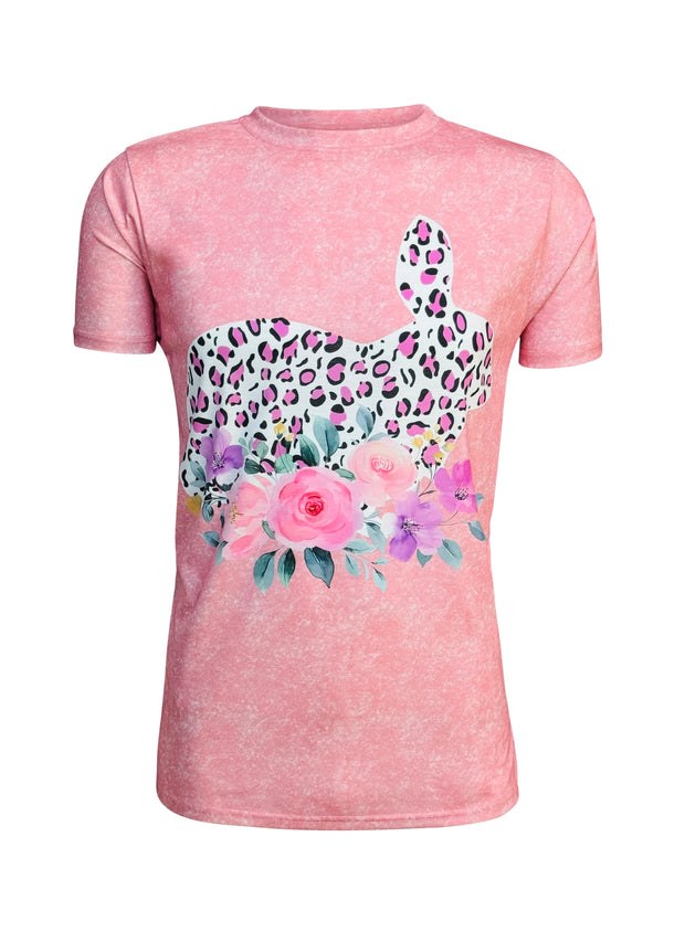 ILTEX Apparel Women's Clothing Easter Cheetah Coral Floral Bunny Top