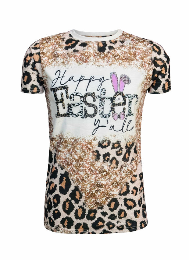 ILTEX Apparel Women's Clothing Happy Easter y'all Cheetah Top