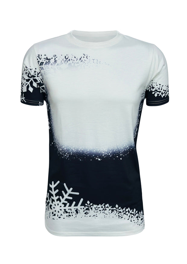 ILTEX Apparel Women's Clothing Snowflakes Black White Blank Faux Bleached Top
