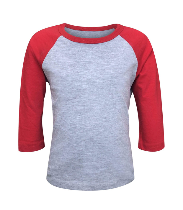 ILTEX Apparel 6 Months / Gray/Red Kids Plain Raglan 3/4 T-Shirt - Gray Body