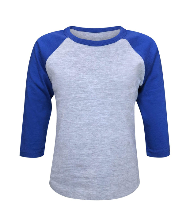 ILTEX Apparel 6 Months / Gray/Royal Blue Kids Plain Raglan 3/4 T-Shirt - Gray Body