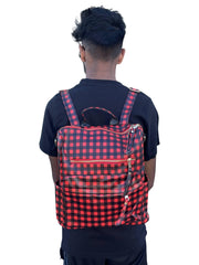 ILTEX Apparel Accessory Plaid Red Leather Backpack