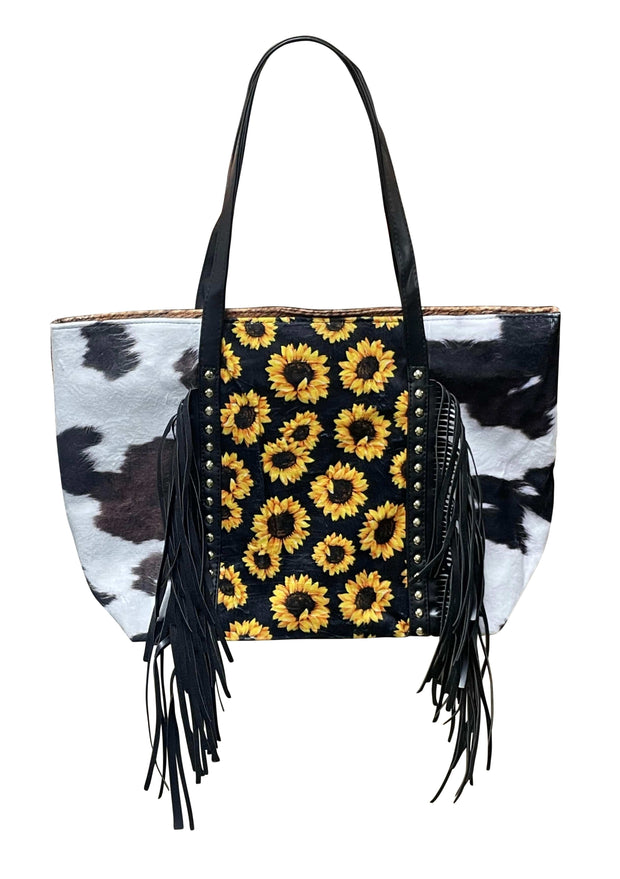 Sunflower Black Cow Tassel Fringe Bag | ILTEX Apparel