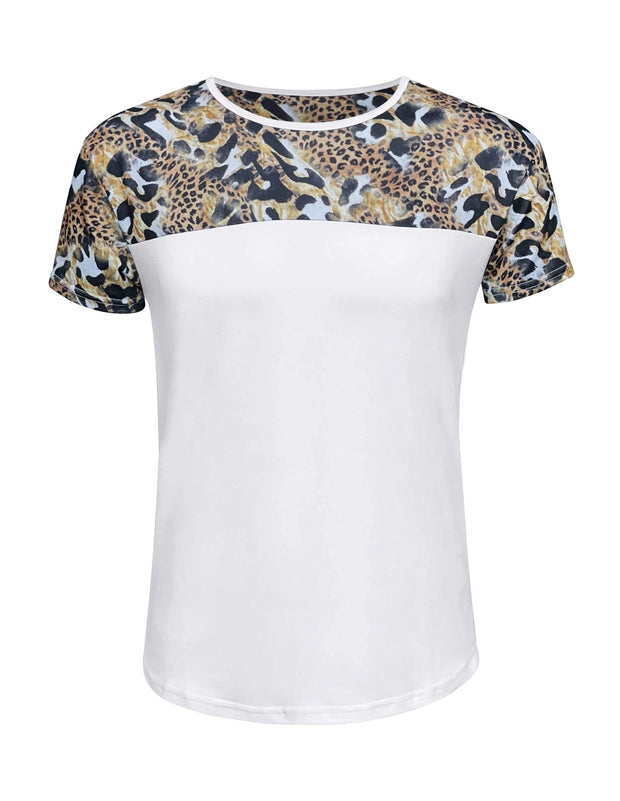ILTEX Apparel Adult Clothing Cheetah Abstract White Short Sleeve Top