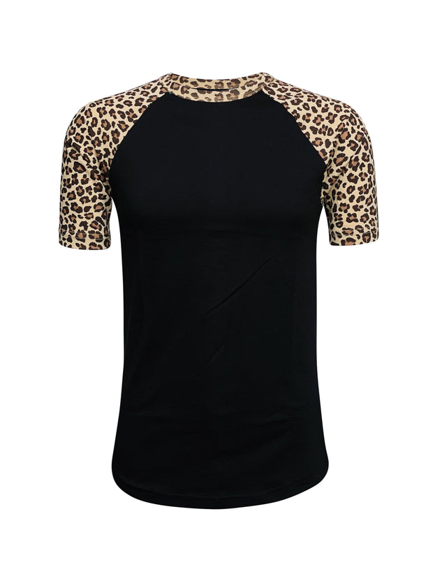 ILTEX Apparel Adult Clothing Cheetah Animal Print Short Sleeve Black Top