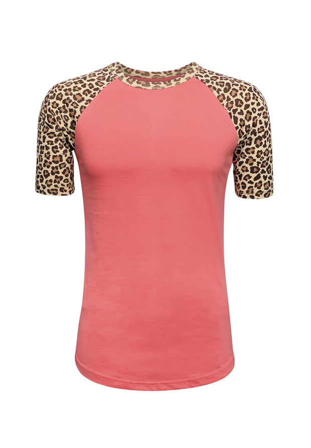 ILTEX Apparel Adult Clothing Cheetah Animal Print Short Sleeve Coral Top