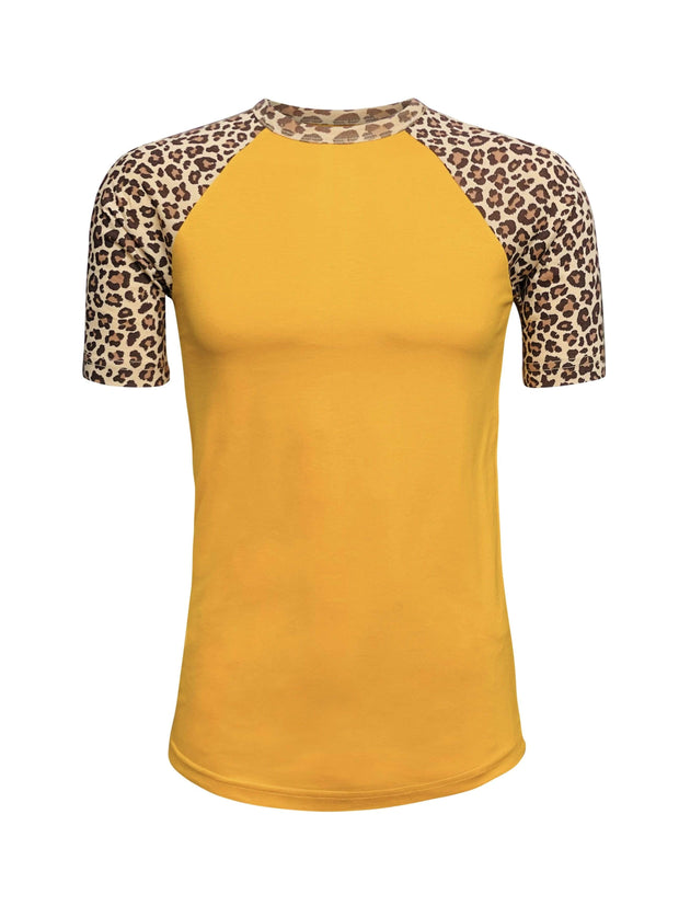 ILTEX Apparel Adult Clothing Cheetah Animal Print Short Sleeve Gold Top