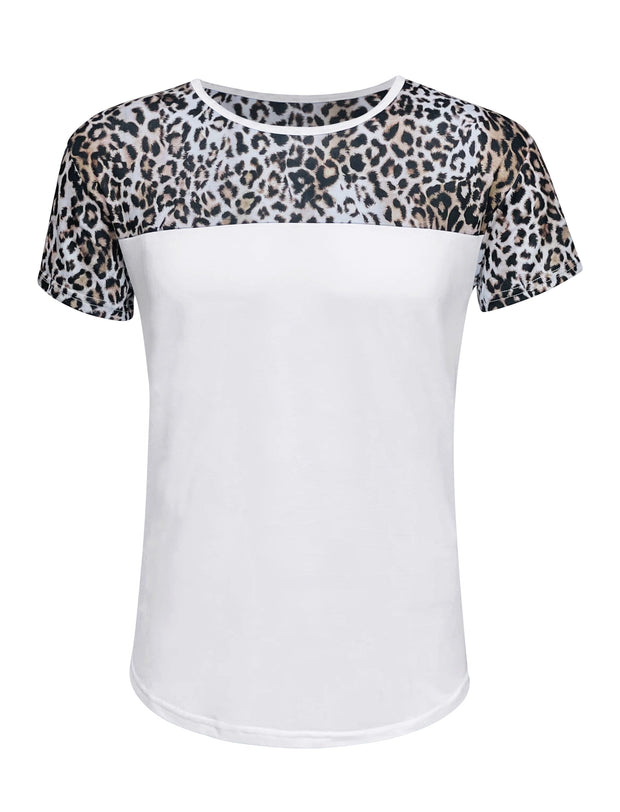 ILTEX Apparel Adult Clothing Cheetah Dark White Short Sleeve Top