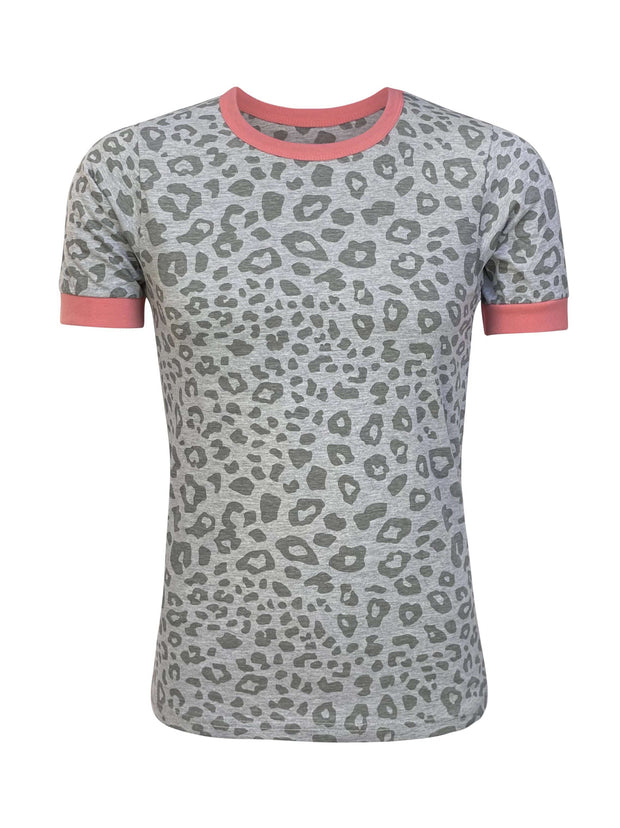 ILTEX Apparel Adult Clothing Cheetah Gray Coral Short Sleeve Top