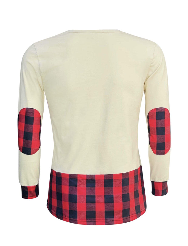 ILTEX Apparel Adult Clothing Color Block Beige Red Plaid Top