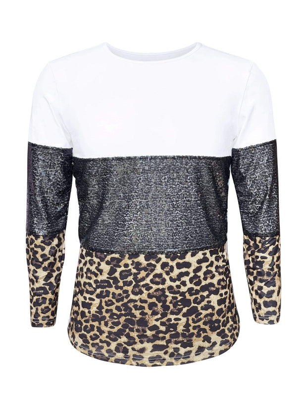 ILTEX Apparel Adult Clothing Color Block Black Sequin Cheetah Top