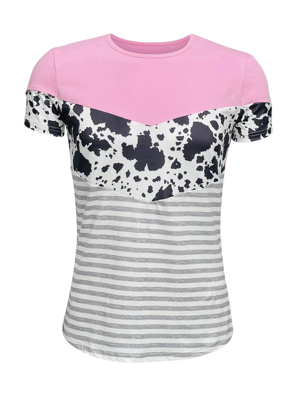 ILTEX Apparel Adult Clothing Color Block Pink Cow Striped Top