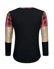 ILTEX Apparel Adult Clothing Color Block Red Plaid Gold Sequin Top