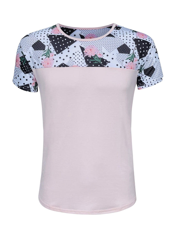 ILTEX Apparel Adult Clothing Floral Polka Dot Pink Short Sleeve Top