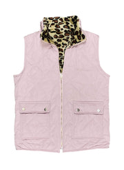 ILTEX Apparel Adult Clothing Puffer Pink Sherpa Cheetah Vest Women