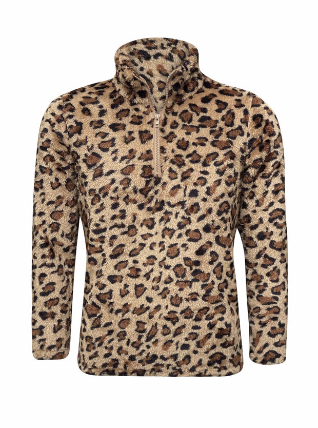 ILTEX Apparel Adult Clothing Sherpa Brown Cheetah Pullover Women
