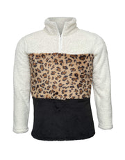 ILTEX Apparel Adult Clothing Sherpa Color Block Cheetah Pullover Women