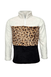 ILTEX Apparel Adult Clothing Sherpa Color Block White Cheetah Pullover Women