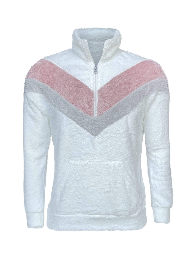 ILTEX Apparel Adult Clothing Sherpa V-Pannel Pink White Pullover Women