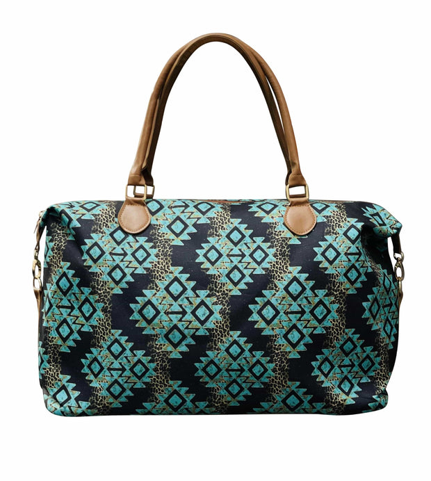 ILTEX Apparel Aztec Turquoise Cheetah Weekender Bag