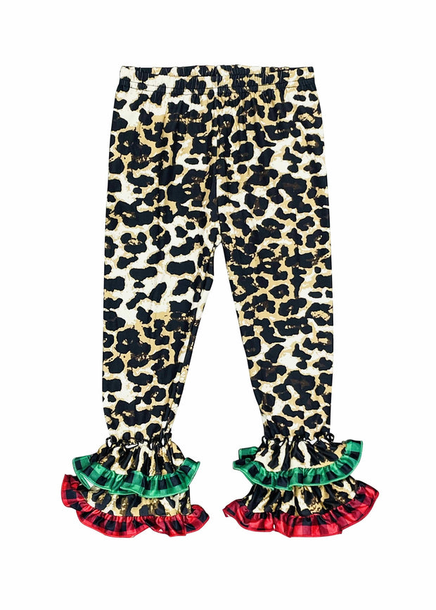 ILTEX Apparel Cheetah Ruffle Green Red Plaid Pants