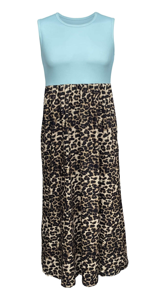 ILTEX Apparel Cheetah Turquoise Maxi Dress Women