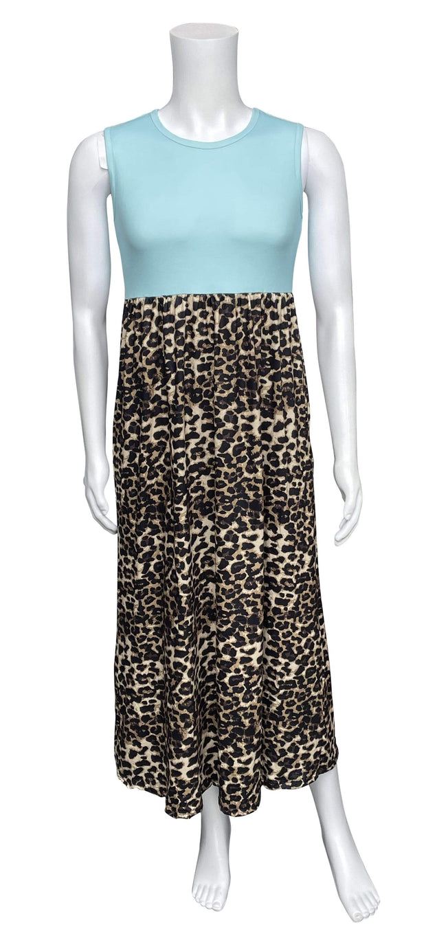 ILTEX Apparel Cheetah Turquoise Maxi Dress Women