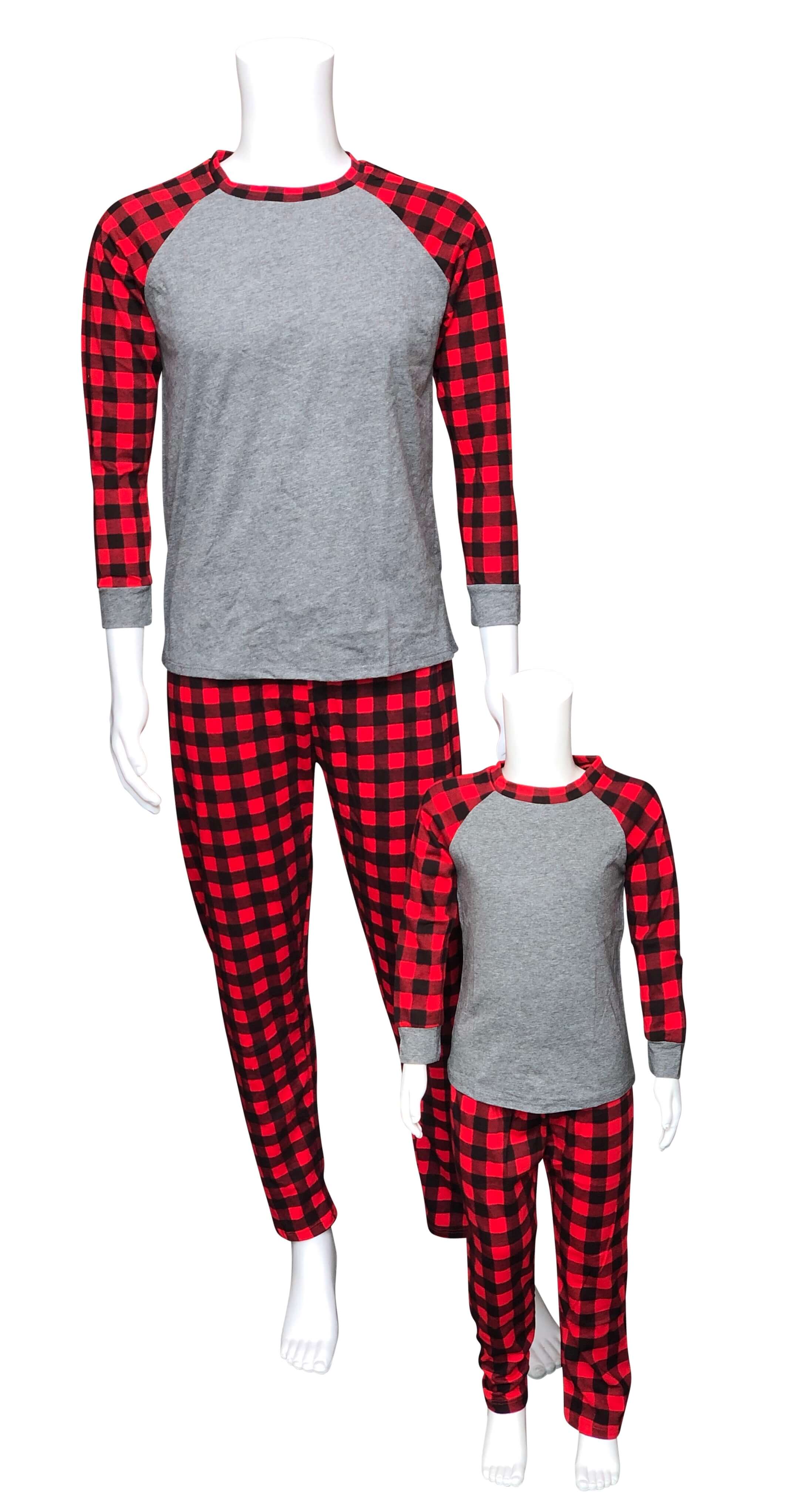 Christmas Pajamas for Family Fashion Xmas Red Buffalo Plaid Family  Christmas Pjs Matching Sets Casual Loose Long Sleeve Top and Plaid Pants  M-3XL