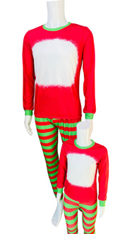 ILTEX Apparel Christmas FAUX Bleached Red Green Family Pajama Set (Kids & Adult)