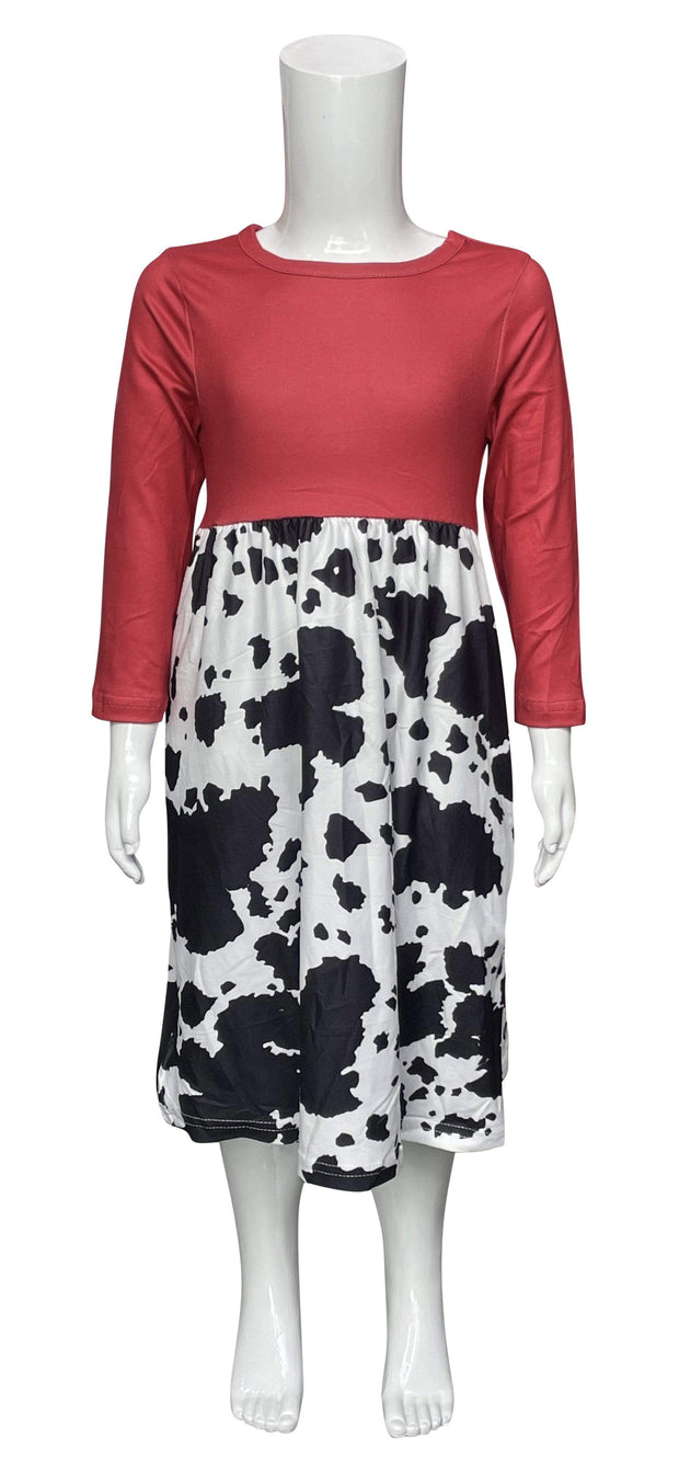 ILTEX Apparel Cow Red Long Sleeve Maxi Dress Kids