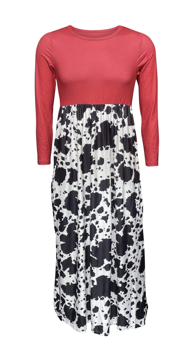 ILTEX Apparel Cow Red Long Sleeve Maxi Dress Women