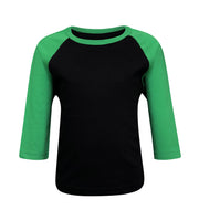 ILTEX Apparel Kids Clothing 2T / Black/Kelly Green Kids Plain Raglan 3/4 T-Shirt - Black Body