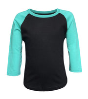 ILTEX Apparel Kids Clothing 2T / Black/Tiffany Kids Plain Raglan 3/4 T-Shirt - Black Body