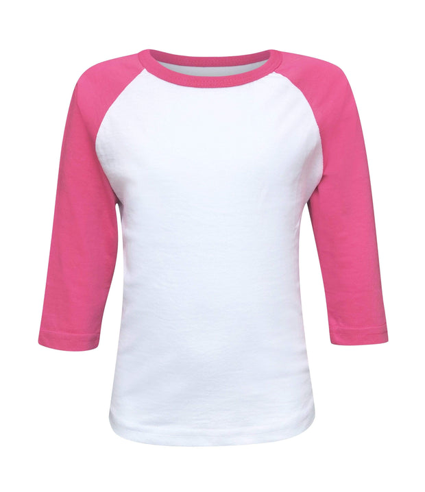 ILTEX Apparel Kids Clothing 2T / White/Hot Pink Kids Plain Raglan 3/4 T-Shirt - White Body