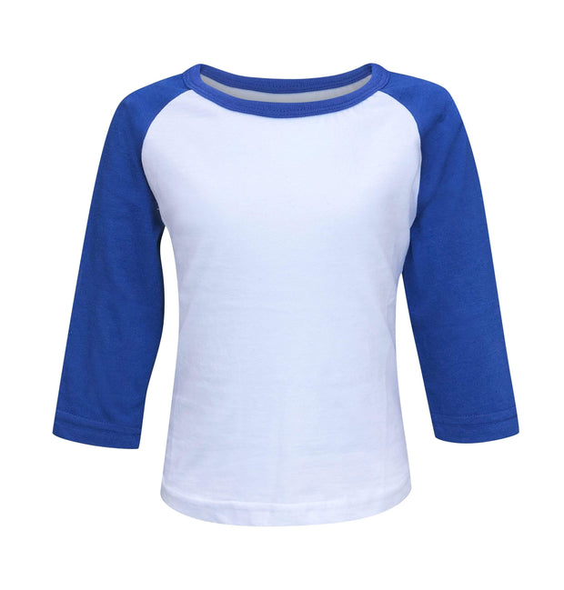 ILTEX Apparel Kids Clothing 2T / White/Royal Blue Kids Plain Raglan 3/4 T-Shirt - White Body